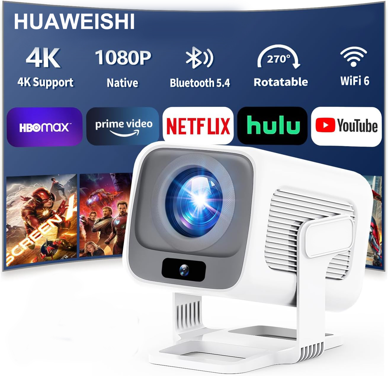 Home Cinema Focal - HUAWEISHI 4K Projector Android Native Portable